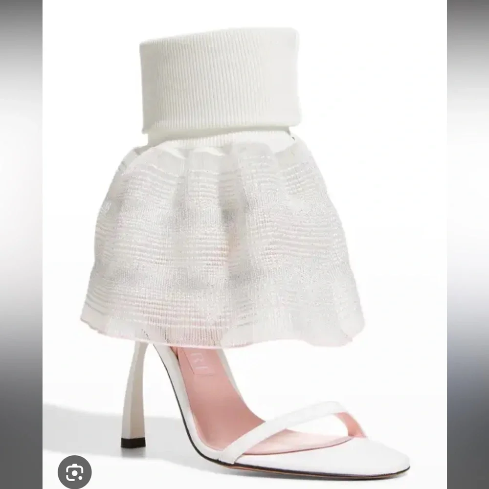 NWT Piferi White Fantasia Vegan Leather Socquette High Heel Sandals Size 38 1/2 - Picture 9 of 11
